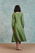 Moss Linen Pleated Waist Dress - CiceroniDressesSaphed