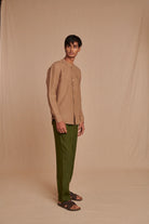 Mousse Linen Men's Band Collar Shirt - Slim Fit - CiceroniShirtSaphed
