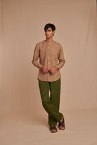 Mousse Linen Men's Band Collar Shirt - Slim Fit - CiceroniShirtSaphed