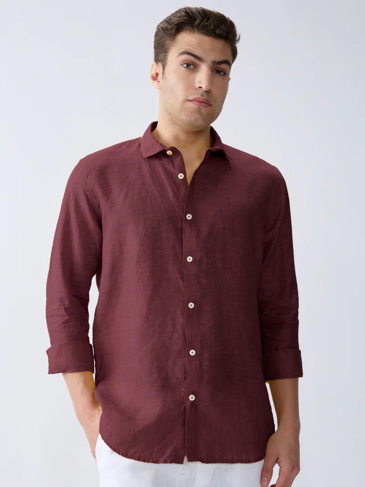 Mulberry Maroon 100% Pure Linen Shirt - CiceroniMen Shirtsbhrāta