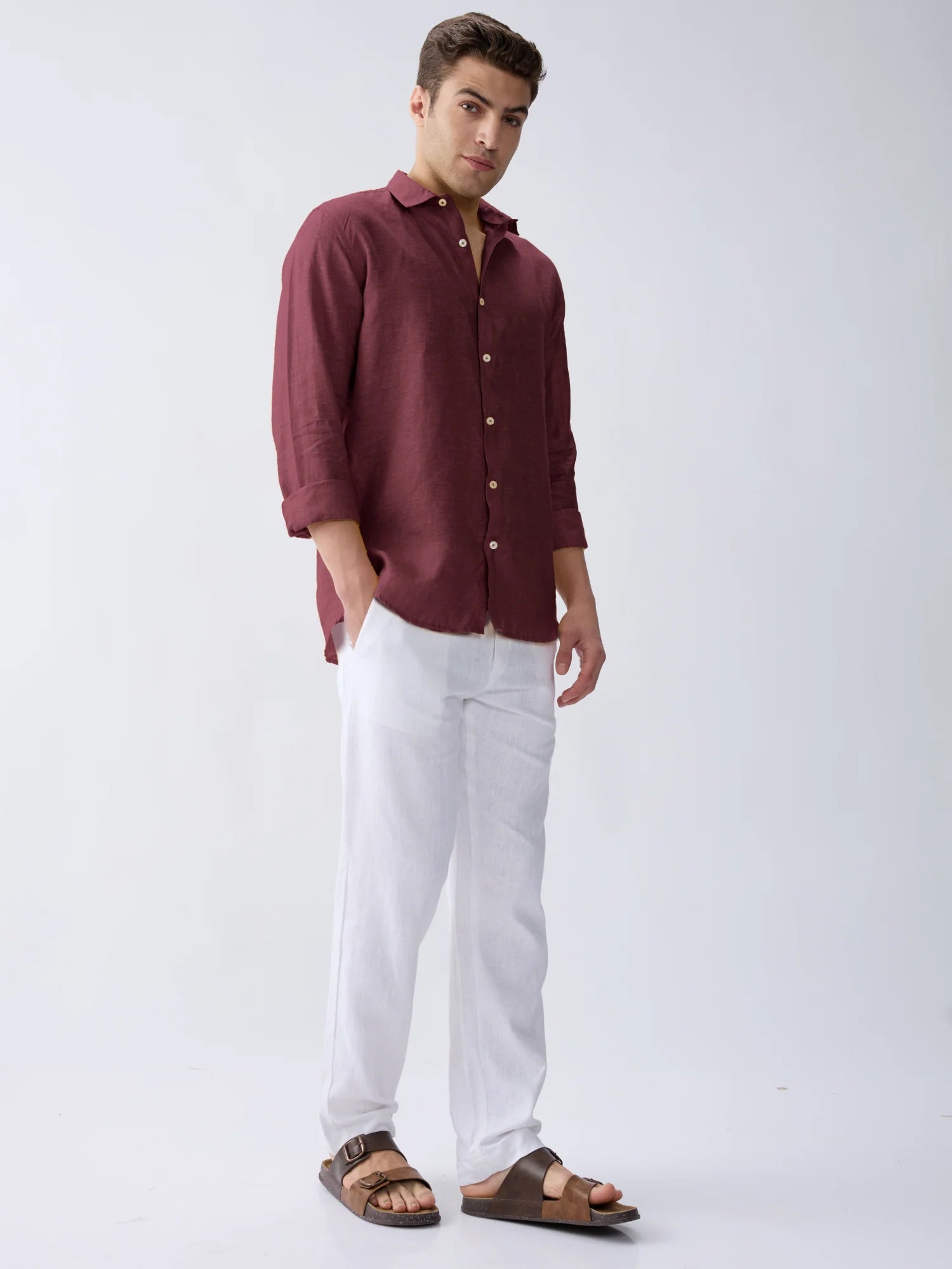 Mulberry Maroon 100% Pure Linen Shirt - CiceroniMen Shirtsbhrāta