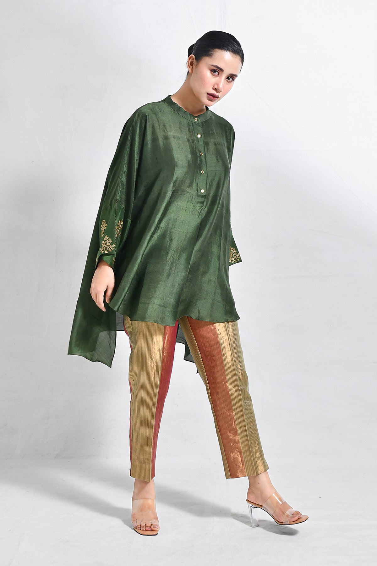 Mulberry Silk Shivani Top - Dark Green - CiceroniTopsHiranya