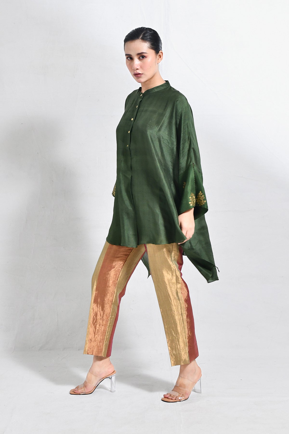 Mulberry Silk Shivani Top - Dark Green - CiceroniTopsHiranya