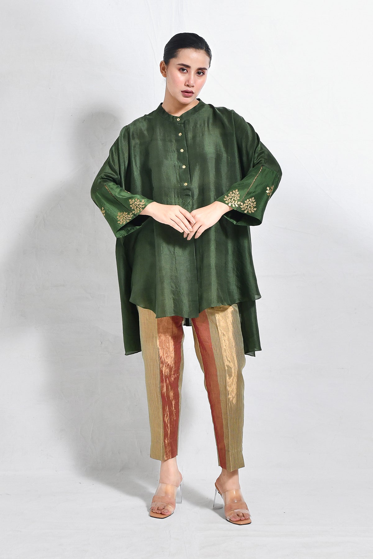 Mulberry Silk Shivani Top - Dark Green - CiceroniTopsHiranya