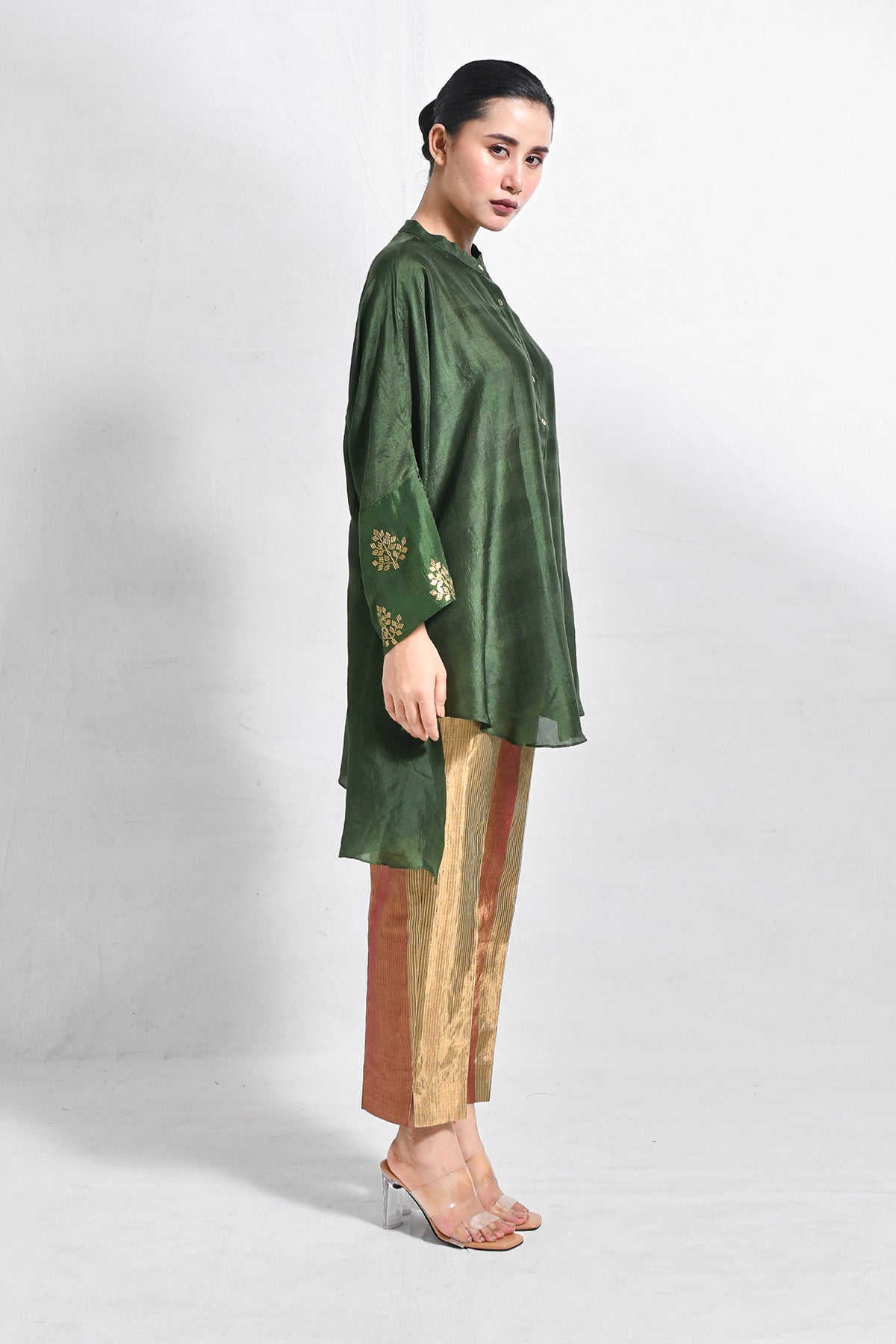 Mulberry Silk Shivani Top - Dark Green - CiceroniTopsHiranya