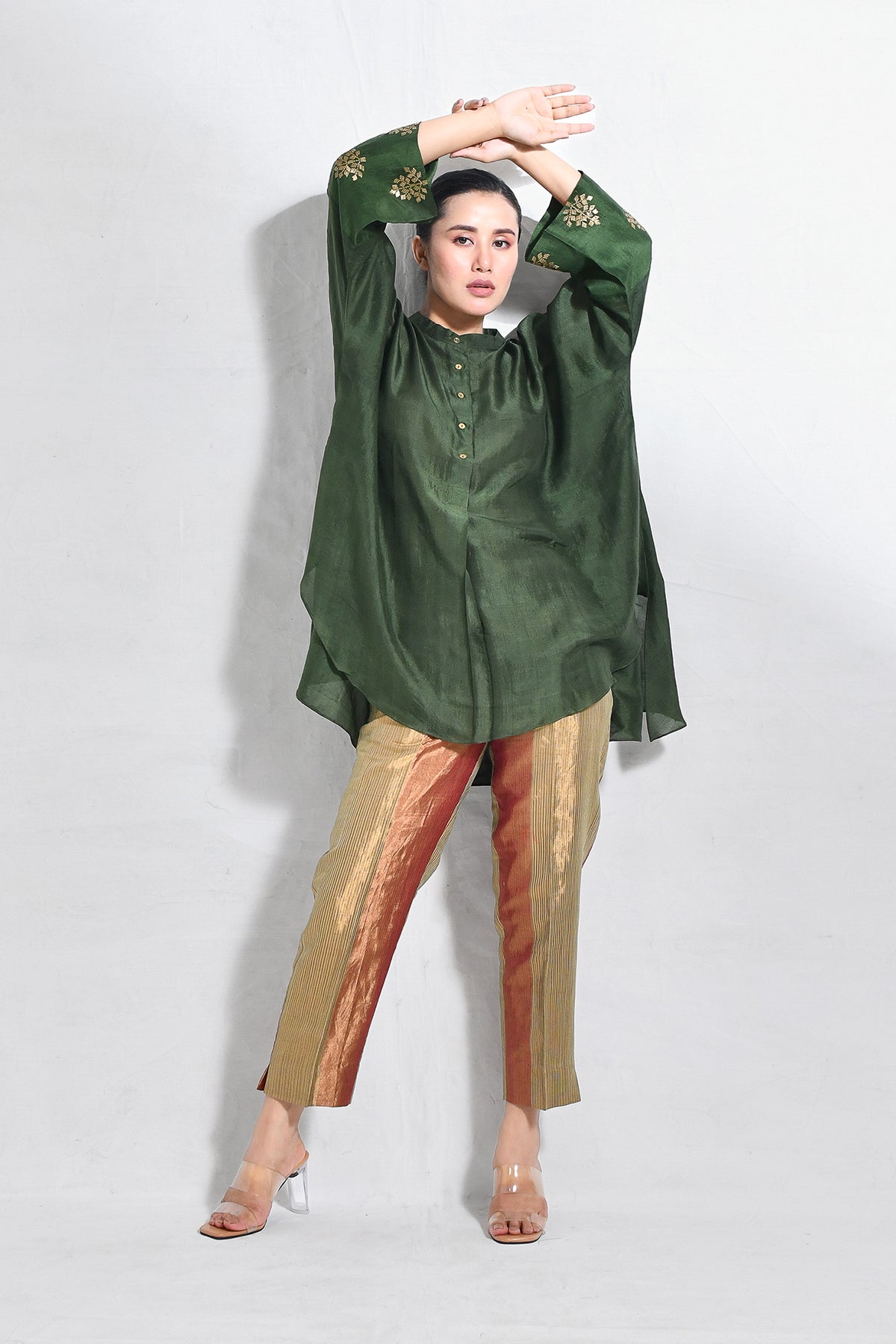 Mulberry Silk Shivani Top - Dark Green - CiceroniTopsHiranya
