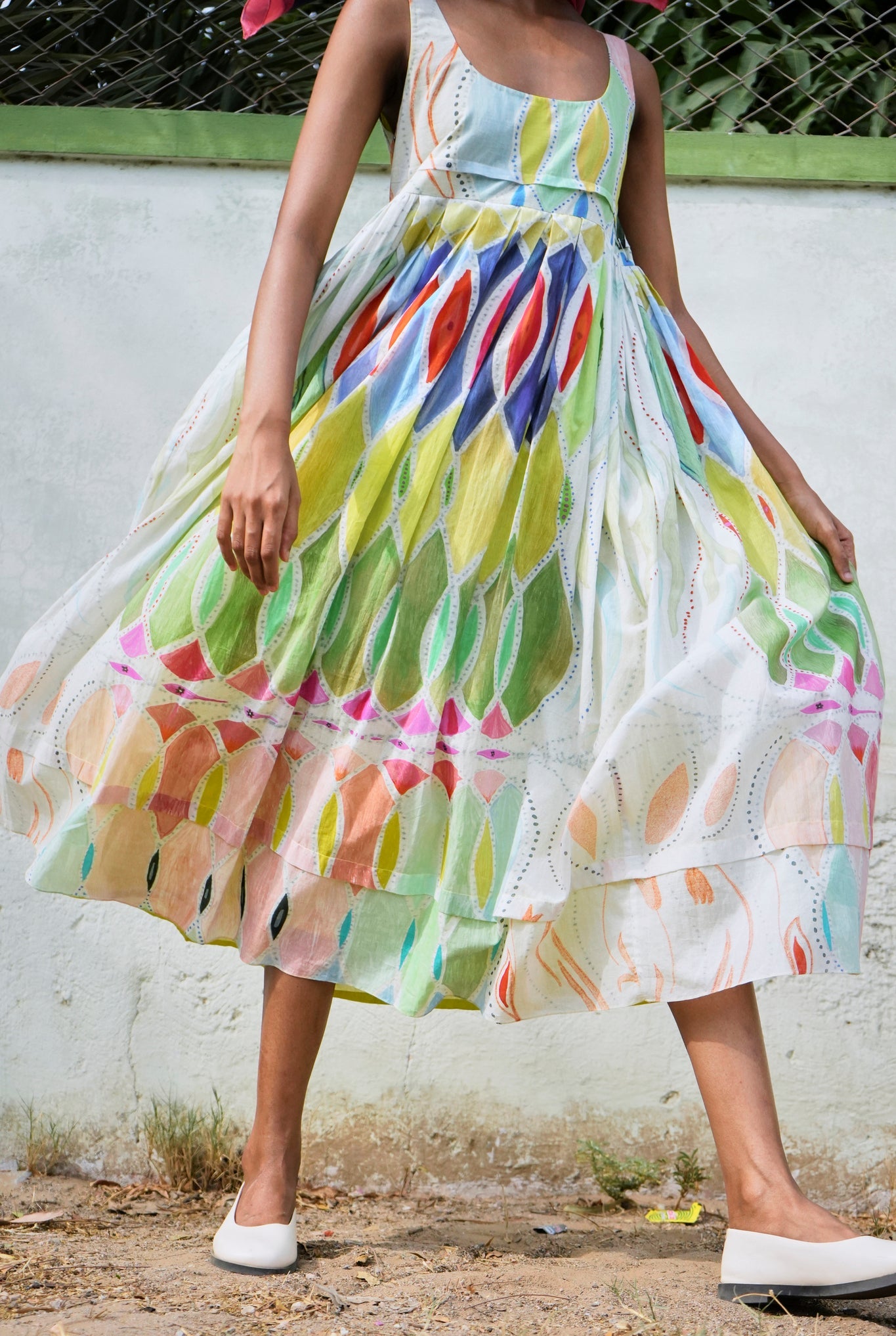 Mulmul Ballet Dress In Athangudi Pastel Print - CiceroniDressesNIKYTA