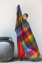 Multicolor Madras Checks Peace Silk Scarf for Women - CiceroniScarfAeshaane