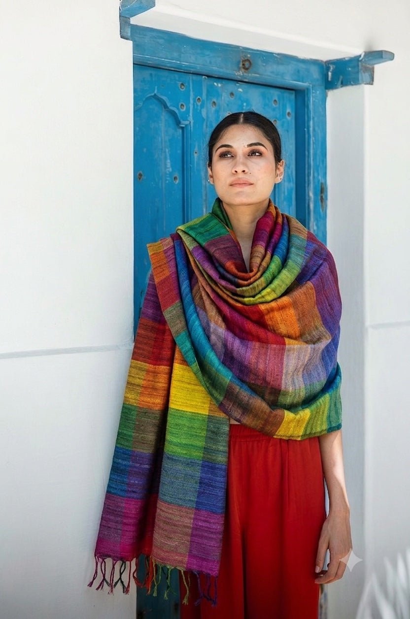 Multicolor Madras Checks Peace Silk Scarf for Women - CiceroniScarfAeshaane