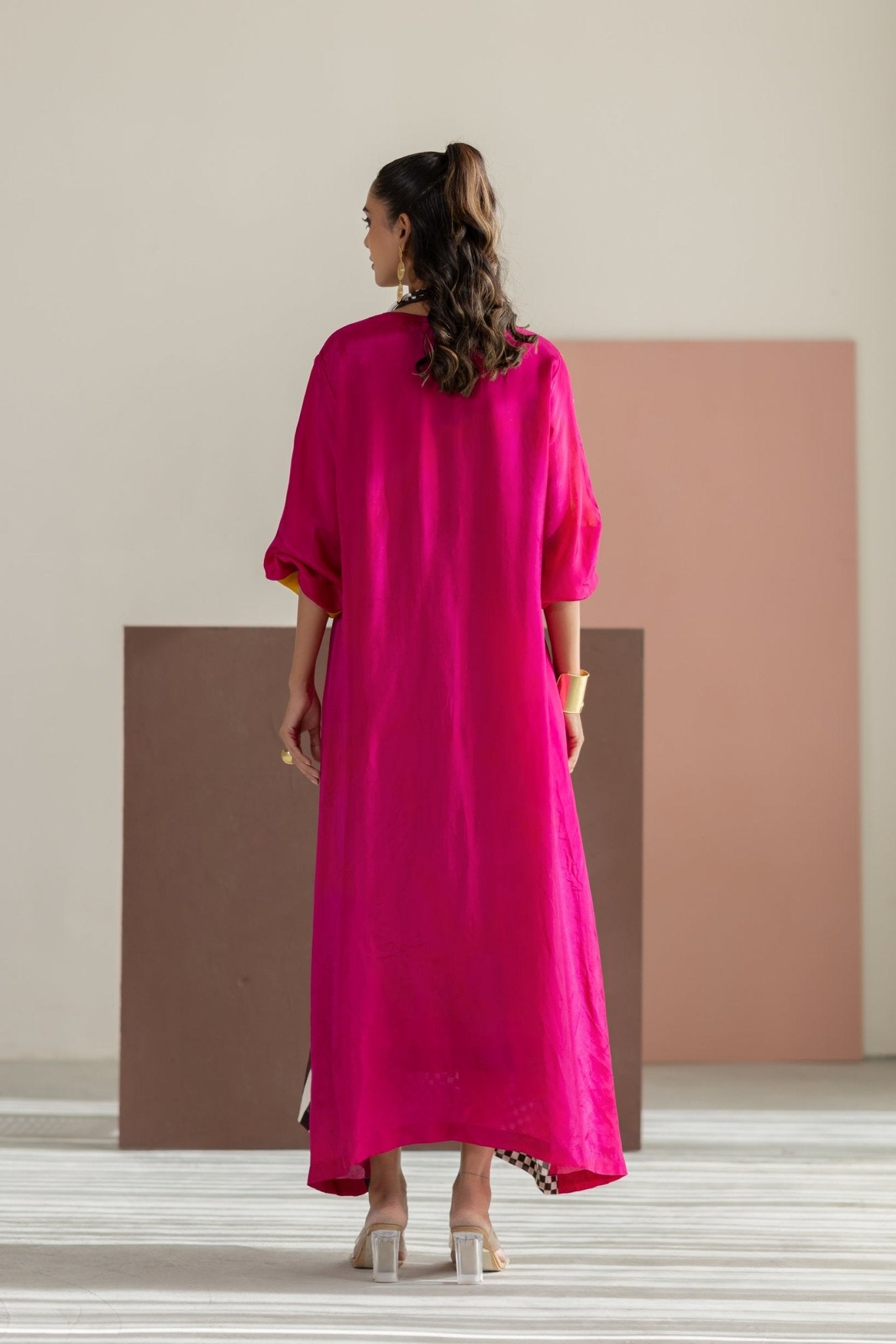 Mustard and Hot Pink Dress - CiceroniDressesTussah