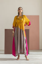 Mustard and Hot Pink Dress - CiceroniDressesTussah