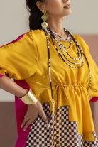Mustard and Hot Pink Dress - CiceroniDressesTussah