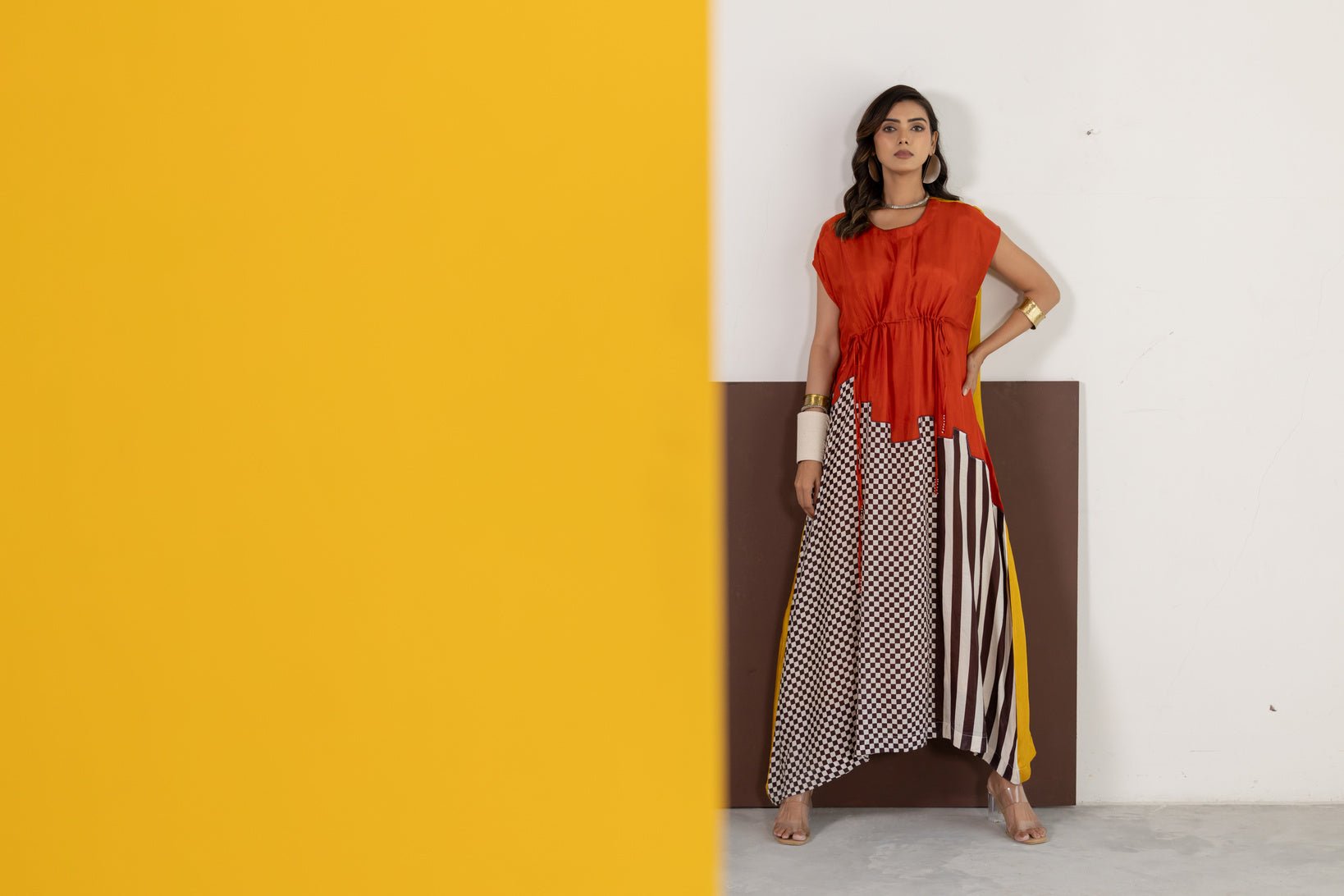 Mustard and Orange Dress - CiceroniDressesTussah