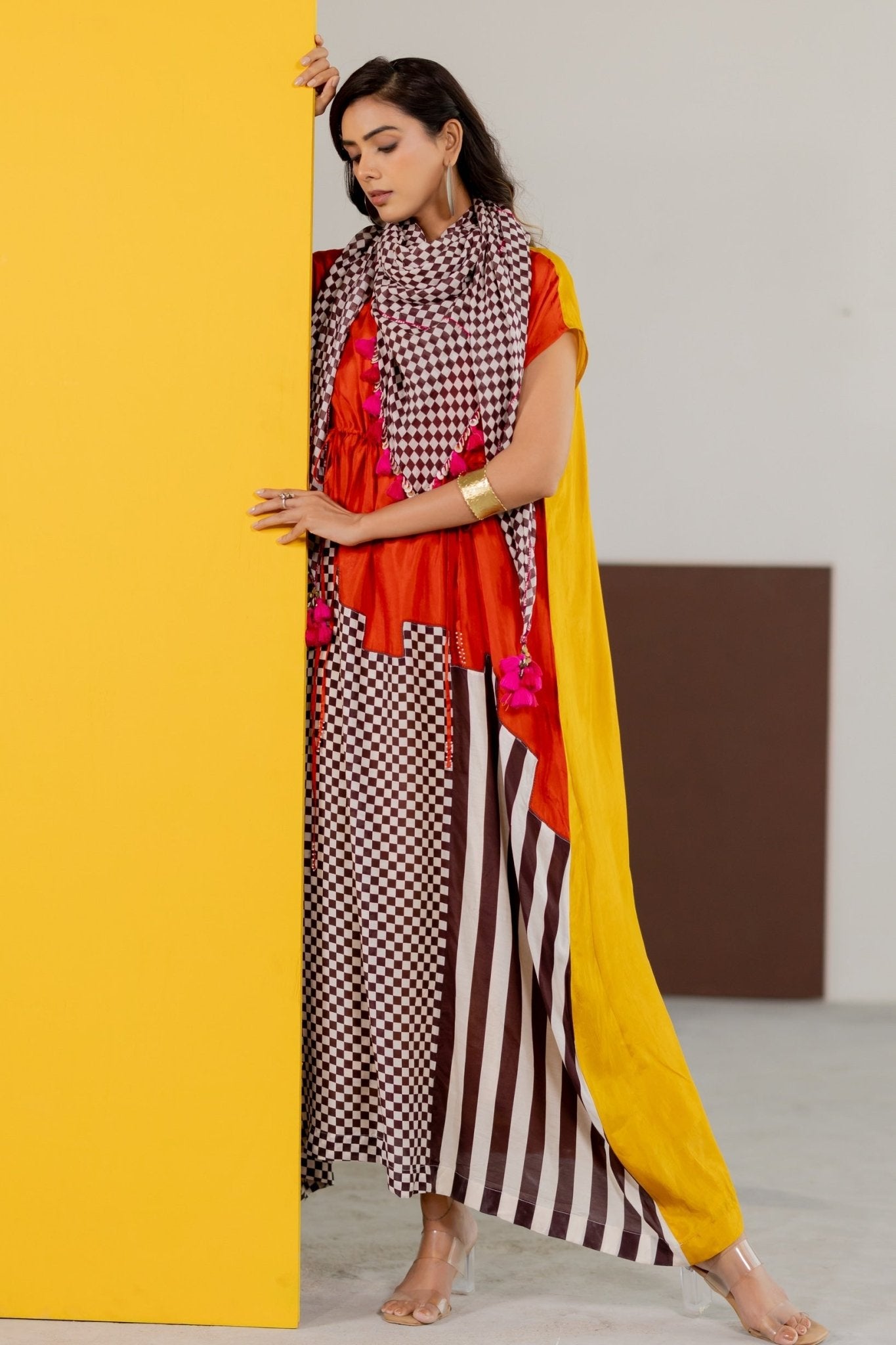Mustard and Orange Dress - CiceroniDressesTussah