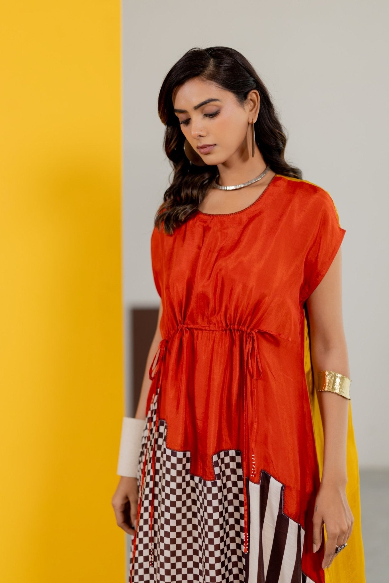 Mustard and Orange Dress - CiceroniDressesTussah