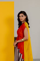 Mustard and Orange Dress - CiceroniDressesTussah