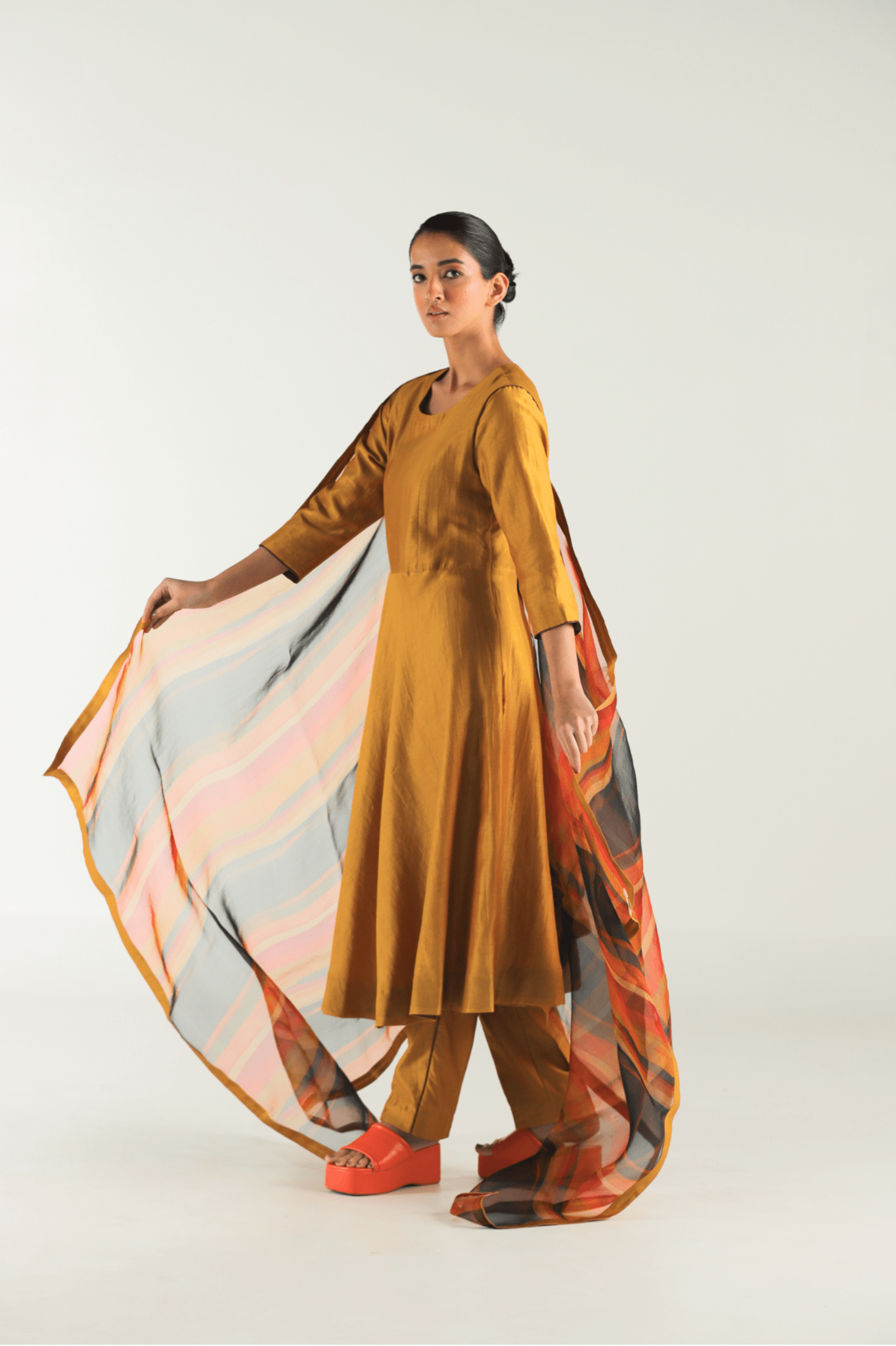 Mustard Ghera Anarkali Set - CiceroniKurta Set, Festive WearTil