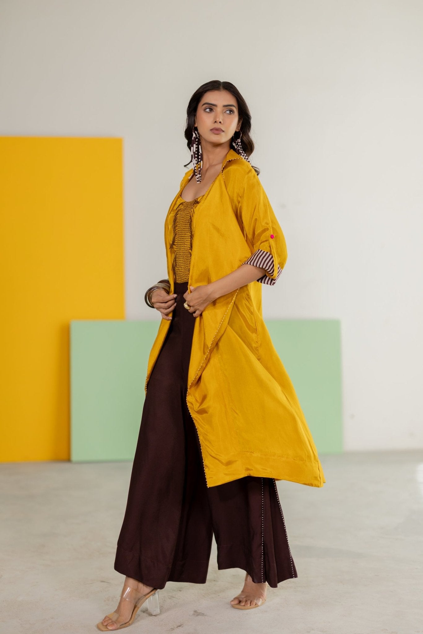 Mustard Habutai Silk Jacket Set - CiceroniJacket SetTussah