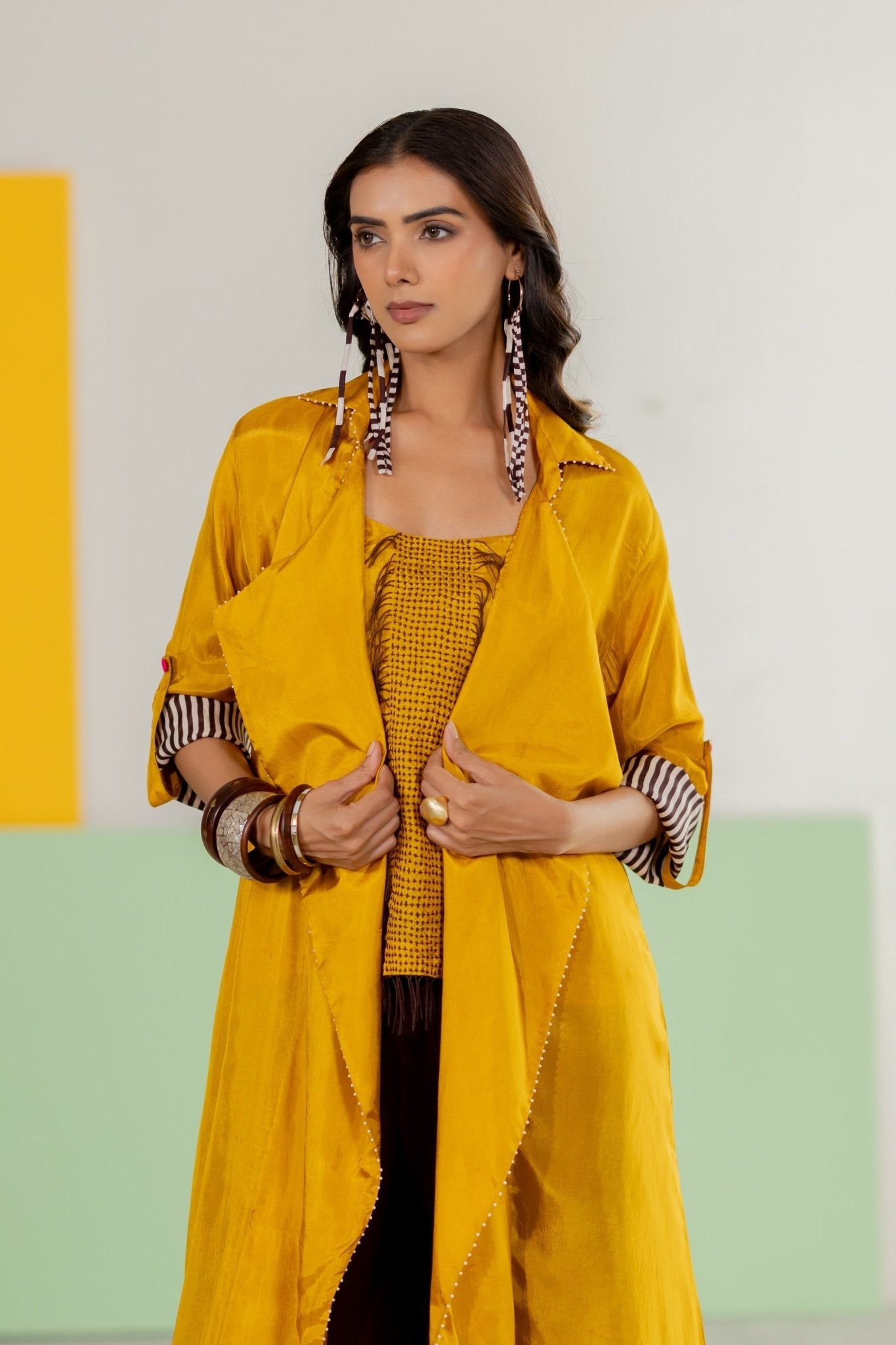 Mustard Habutai Silk Jacket Set - CiceroniJacket SetTussah