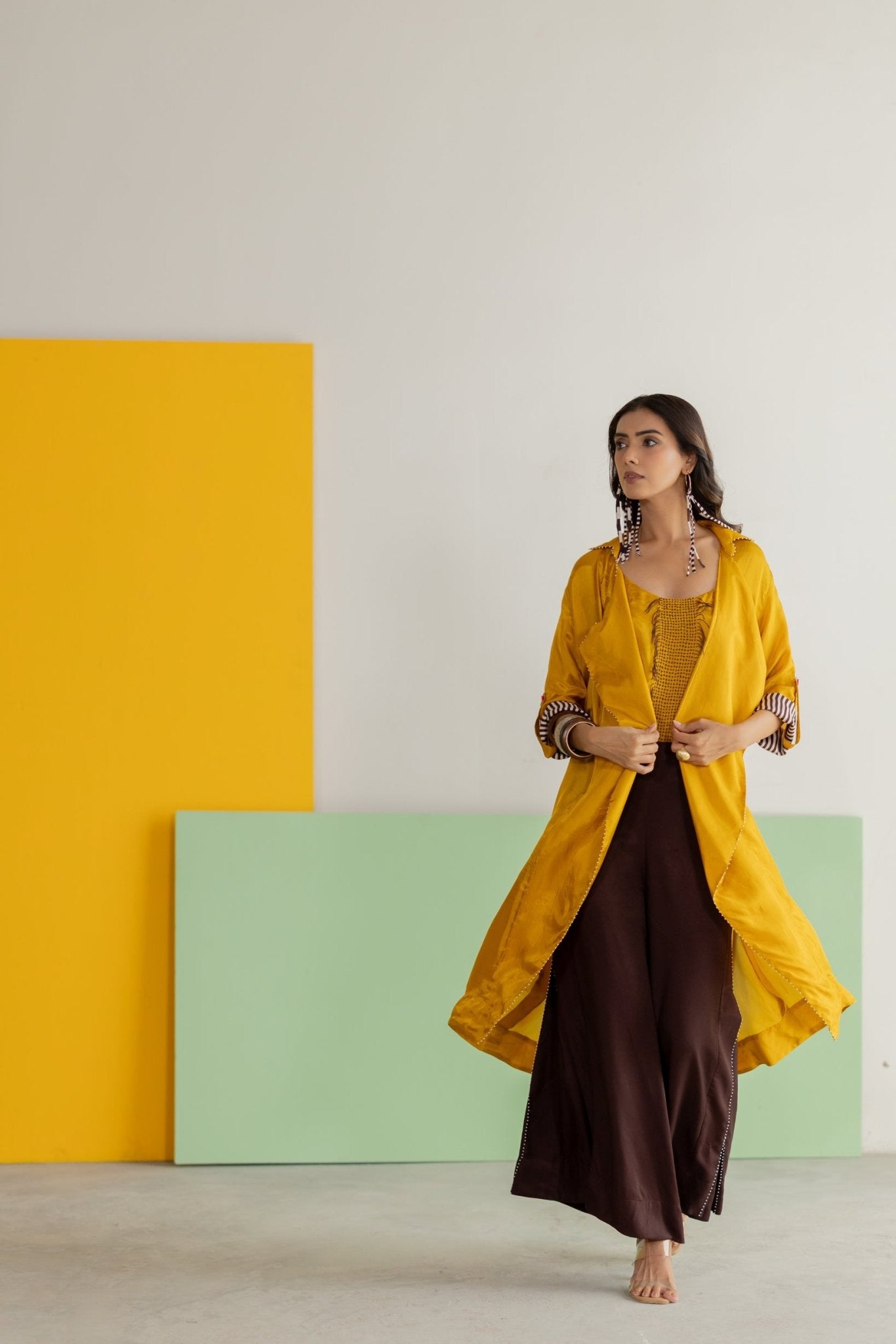 Mustard Habutai Silk Jacket Set - CiceroniJacket SetTussah