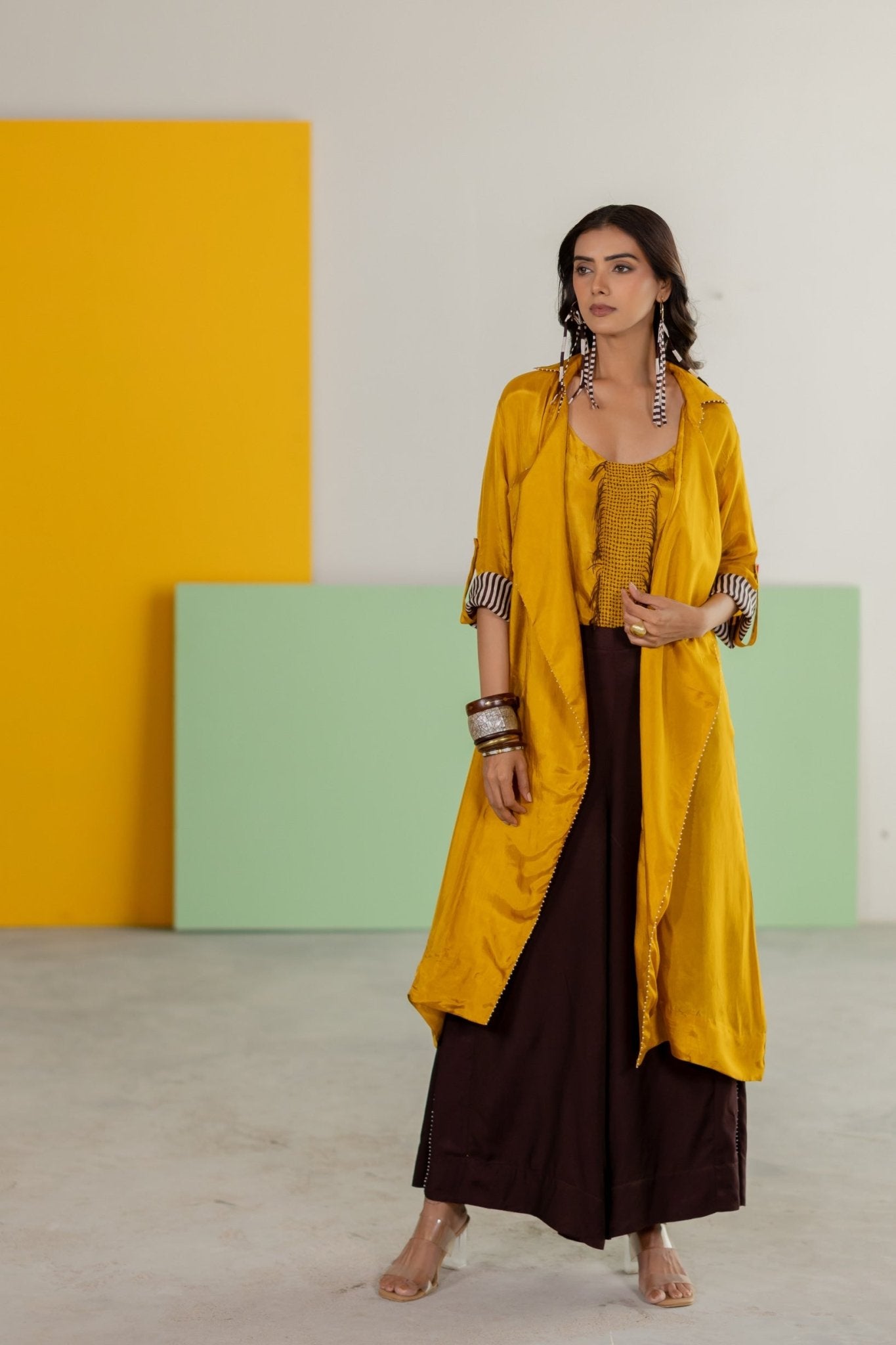 Mustard Habutai Silk Jacket Set - CiceroniJacket SetTussah