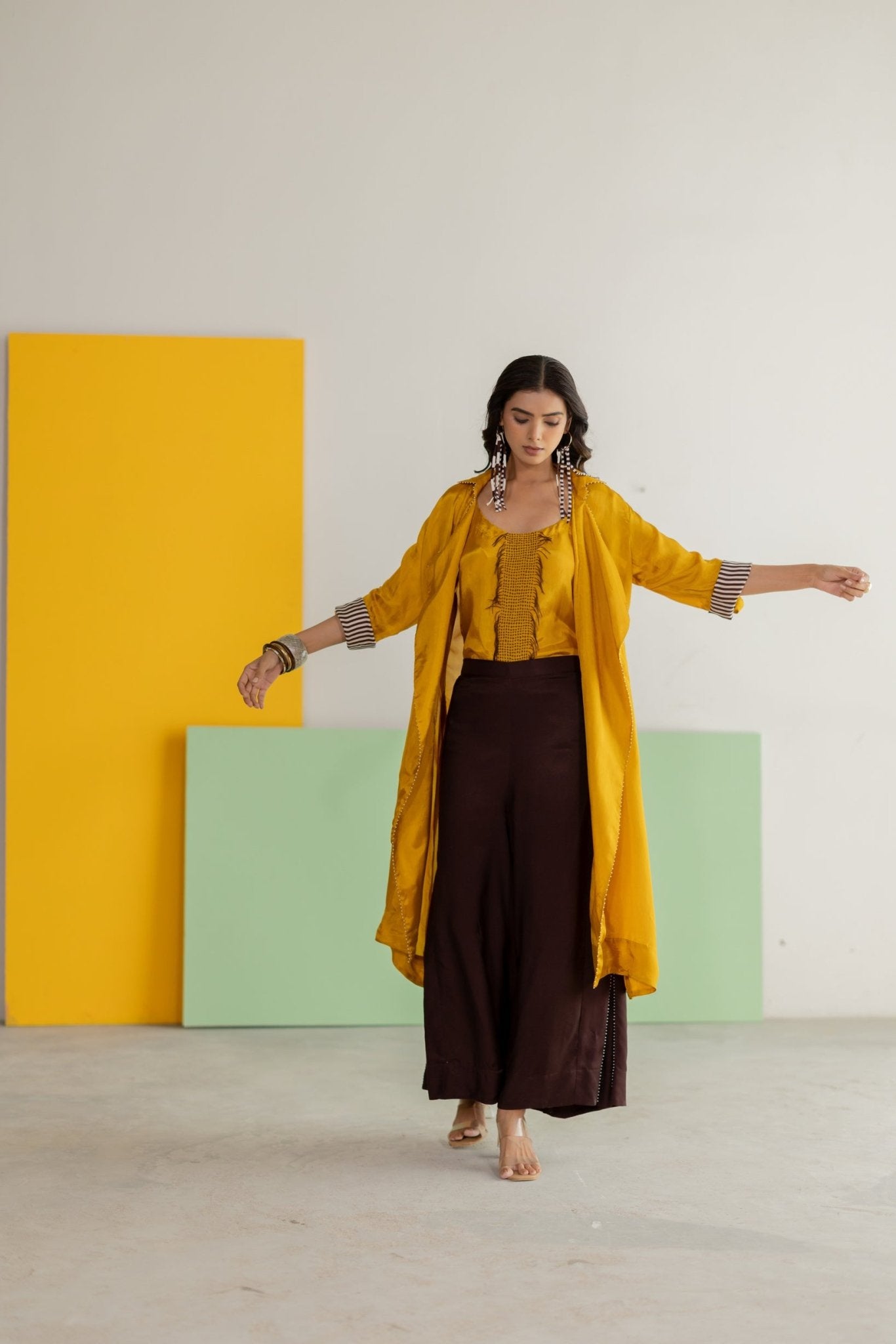 Mustard Habutai Silk Jacket Set - CiceroniJacket SetTussah