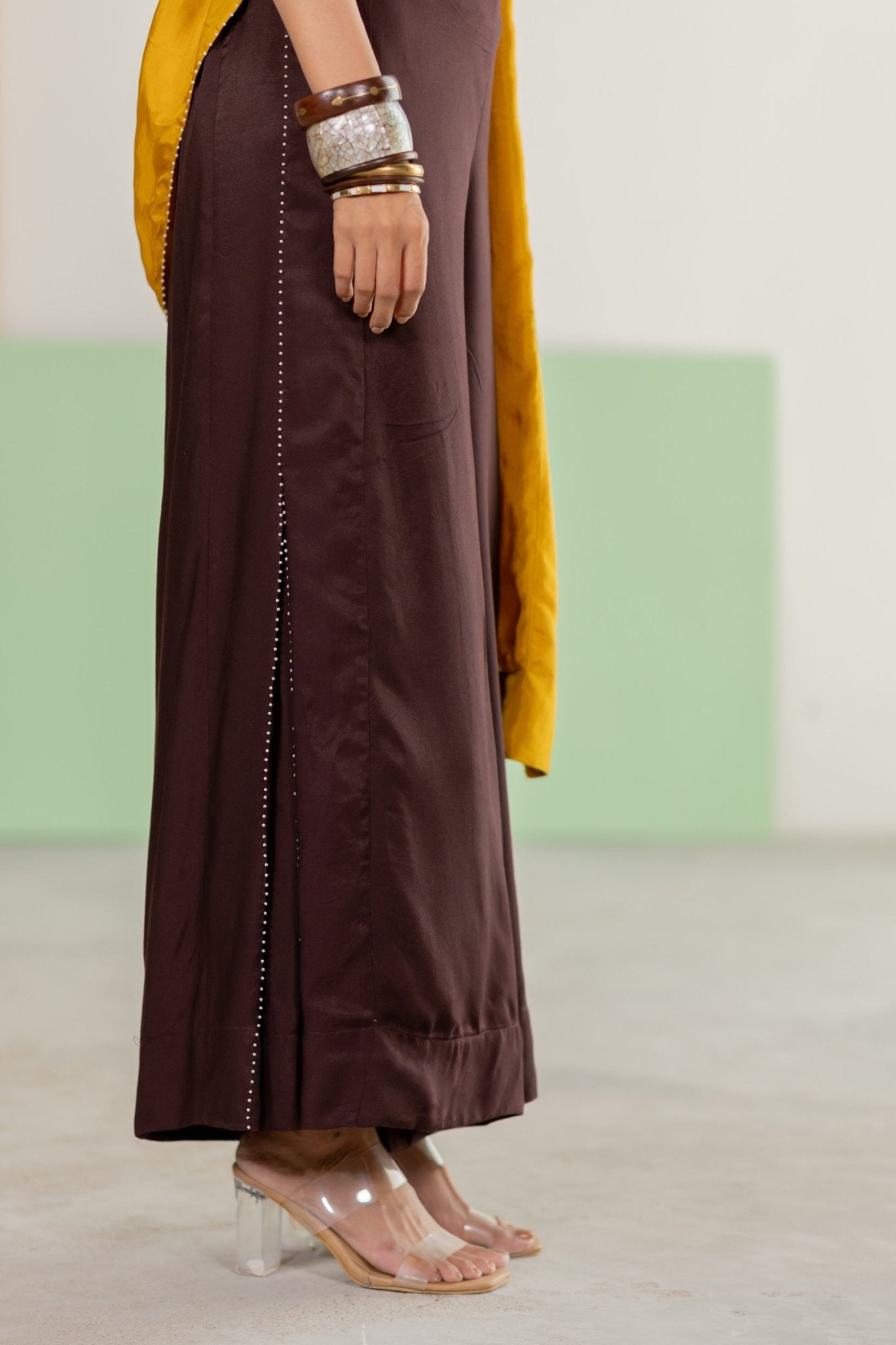 Mustard Habutai Silk Jacket Set - CiceroniJacket SetTussah