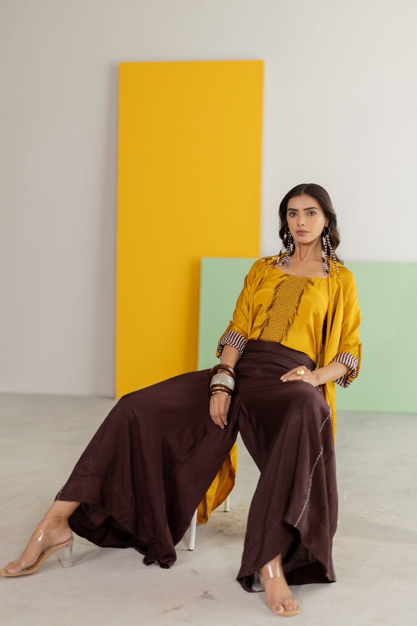 Mustard Habutai Silk Jacket Set - CiceroniJacket SetTussah