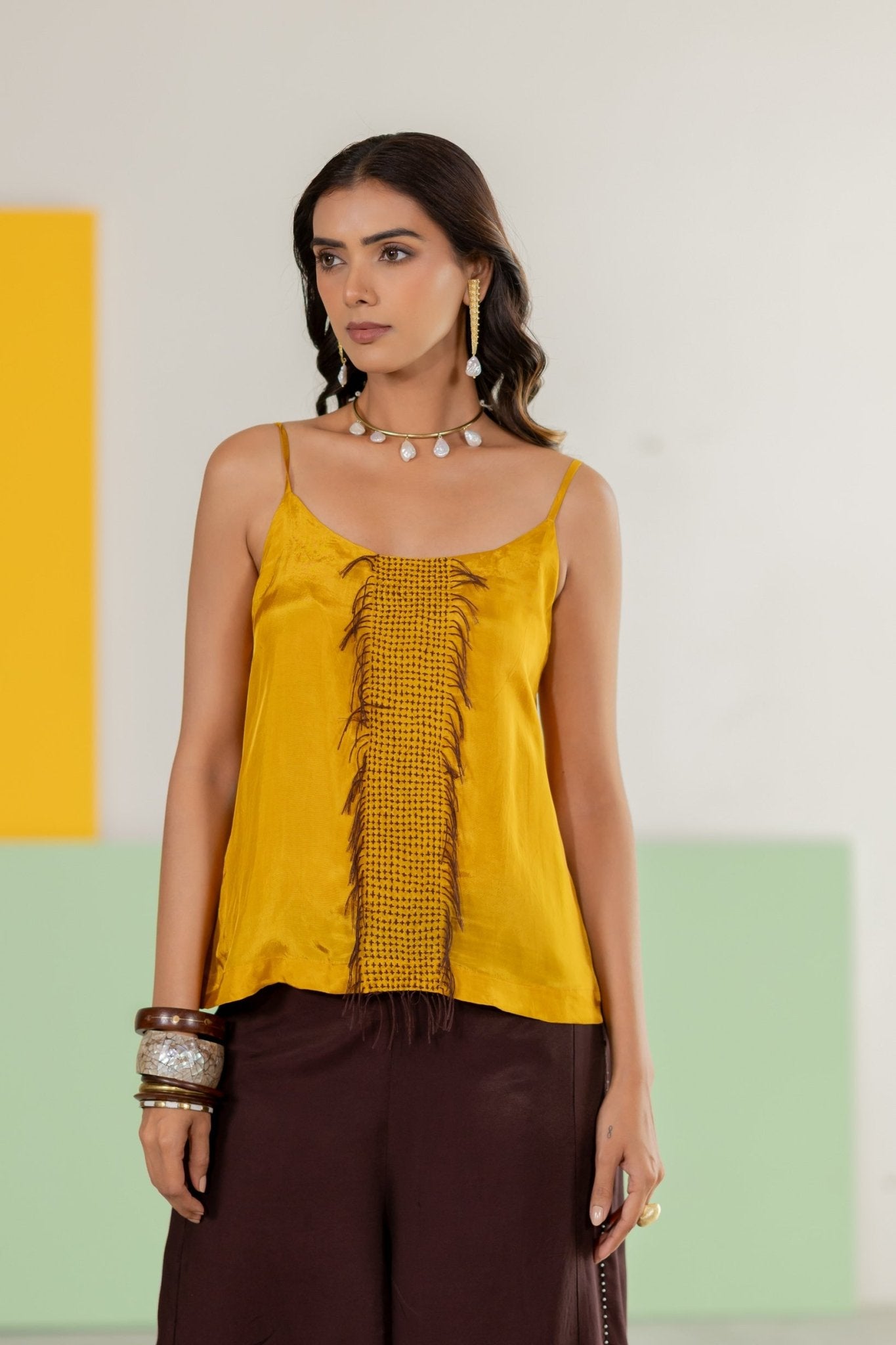 Mustard Habutai Silk Jacket Set - CiceroniJacket SetTussah