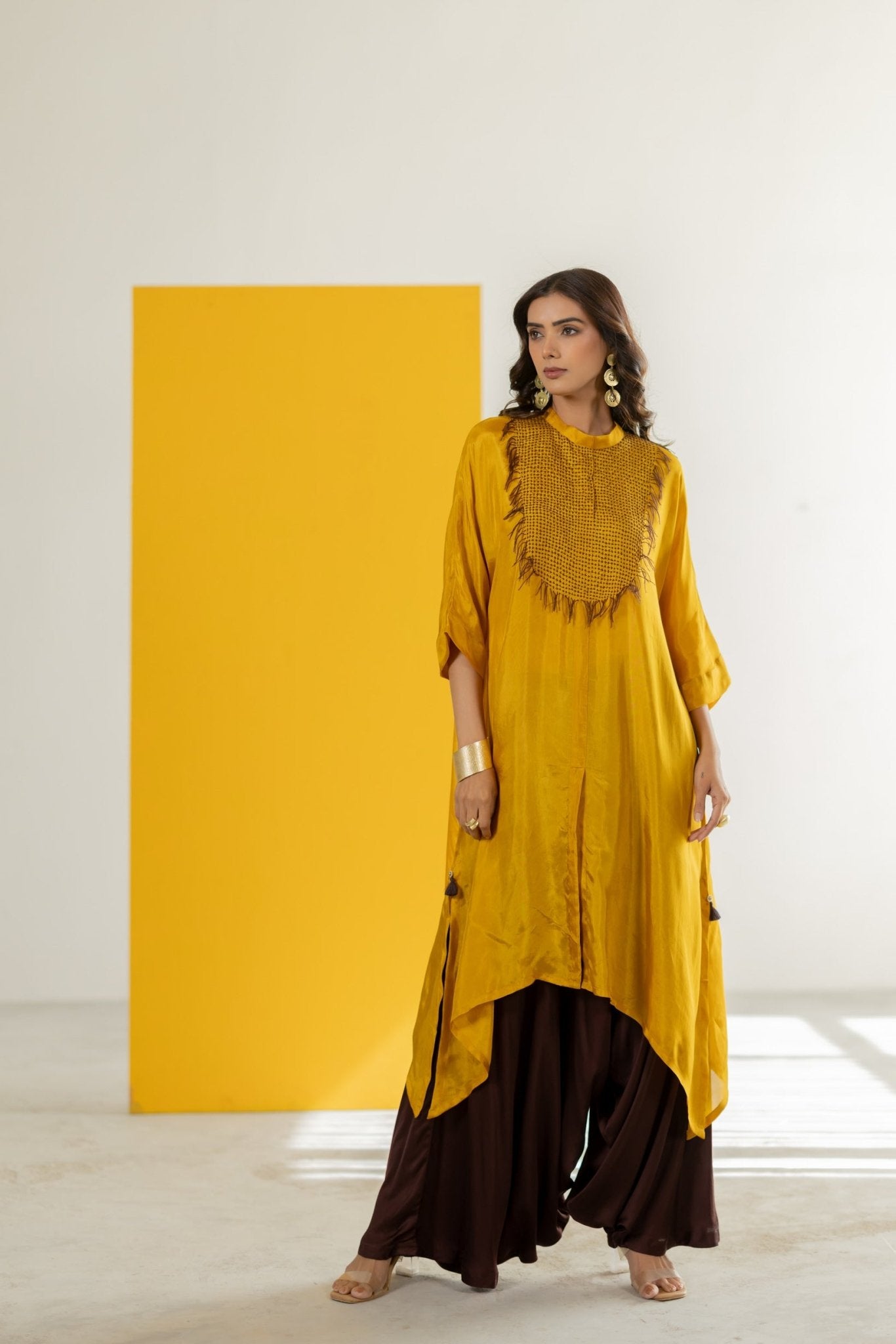 Mustard Kaftan Set - CiceroniKurta Set, Festive WearTussah