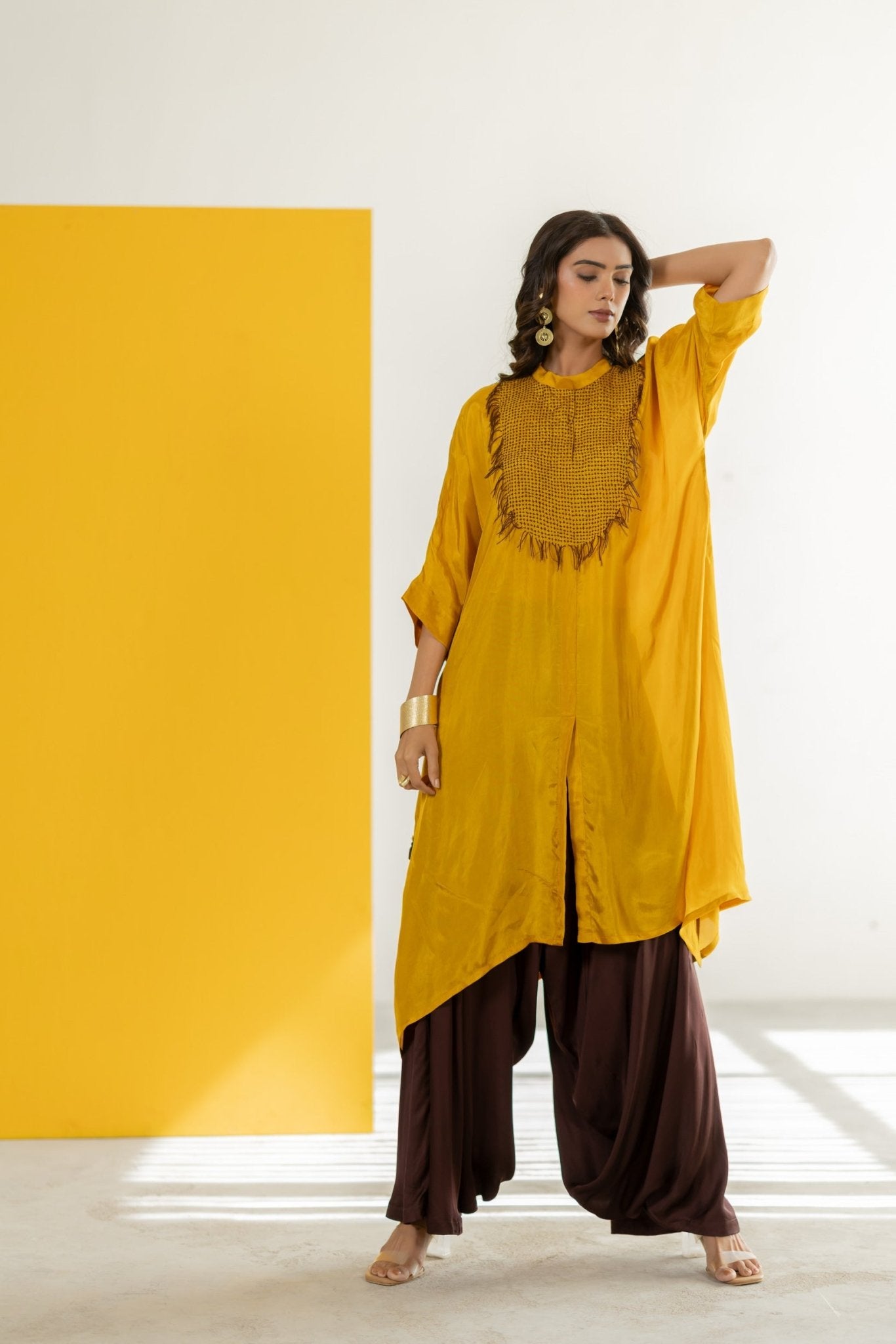 Mustard Kaftan Set - CiceroniKurta Set, Festive WearTussah