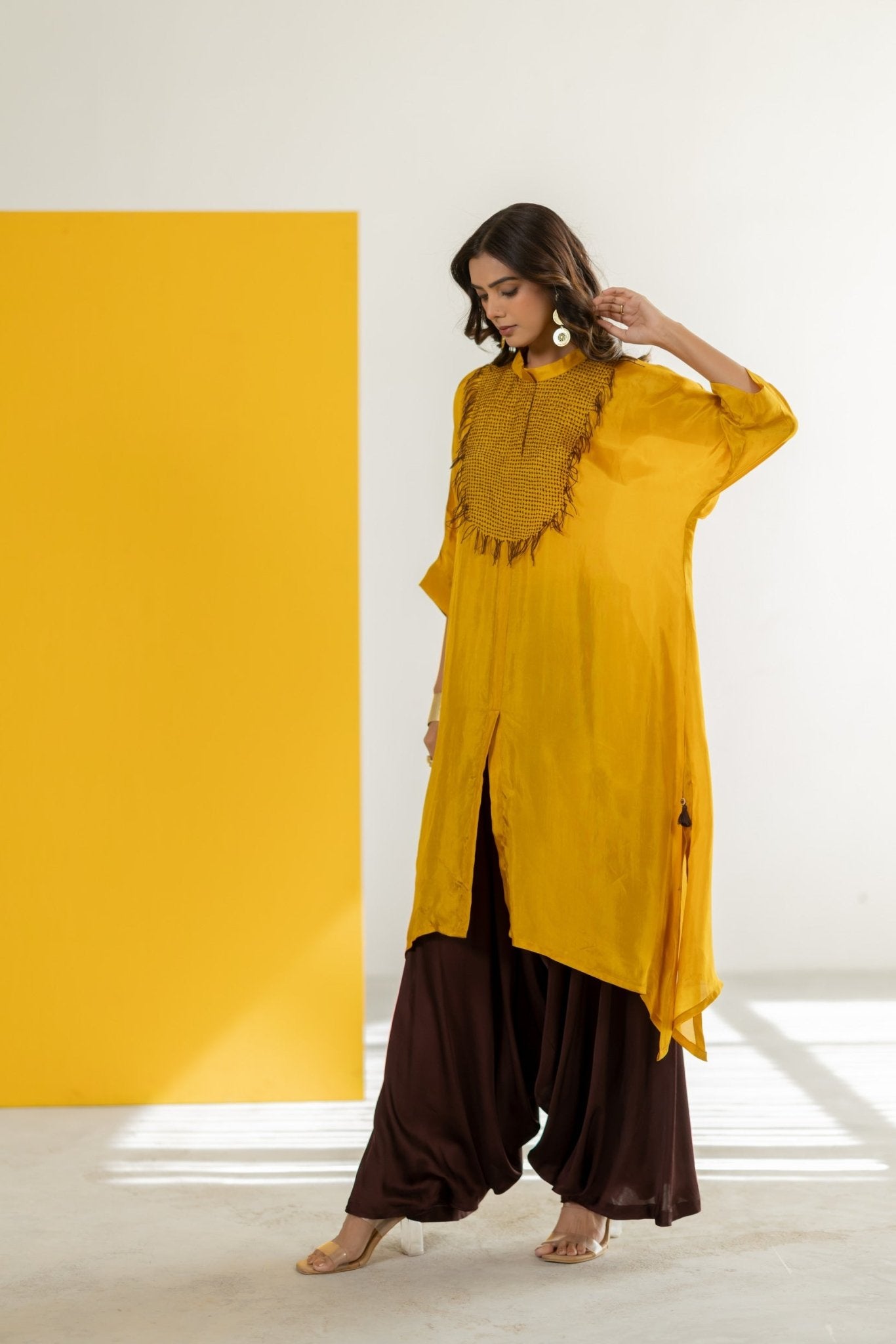 Mustard Kaftan Set - CiceroniKurta Set, Festive WearTussah