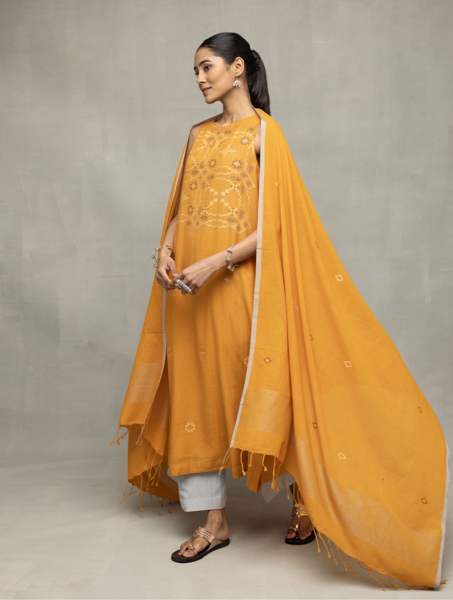Mustard & Moonlight Jamdani Kurta Set with Dupatta - CiceroniKurta Set, Everyday WearSutra Art of Clothing