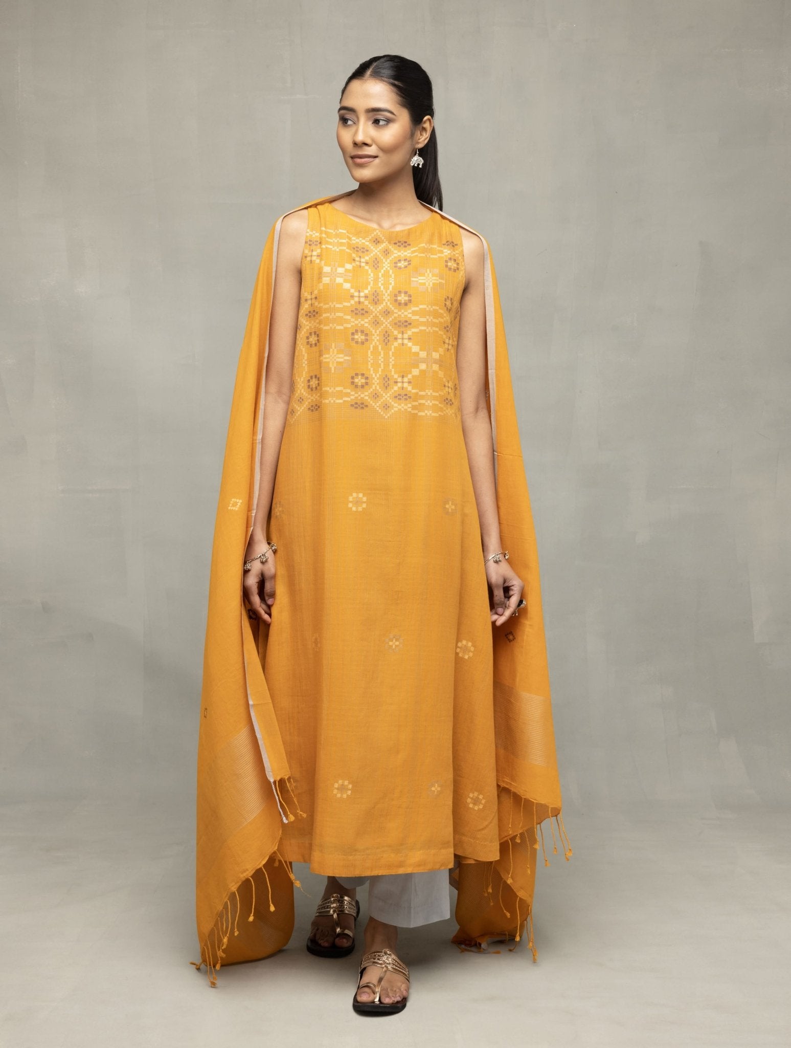 Mustard & Moonlight Jamdani Kurta Set with Dupatta - CiceroniKurta Set, Everyday WearSutra Art of Clothing