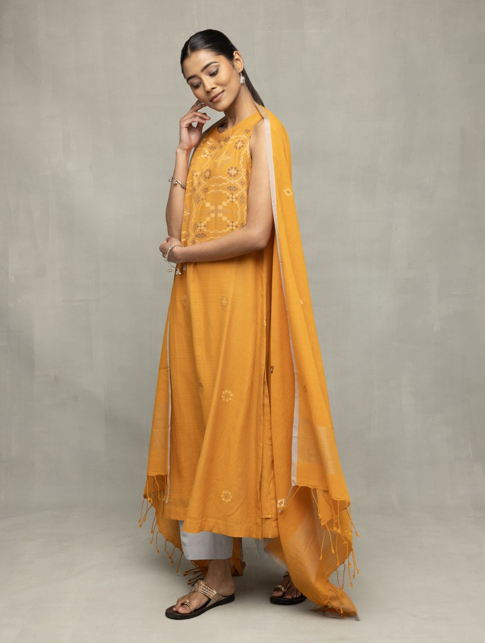 Mustard & Moonlight Jamdani Kurta Set with Dupatta - CiceroniKurta Set, Everyday WearSutra Art of Clothing