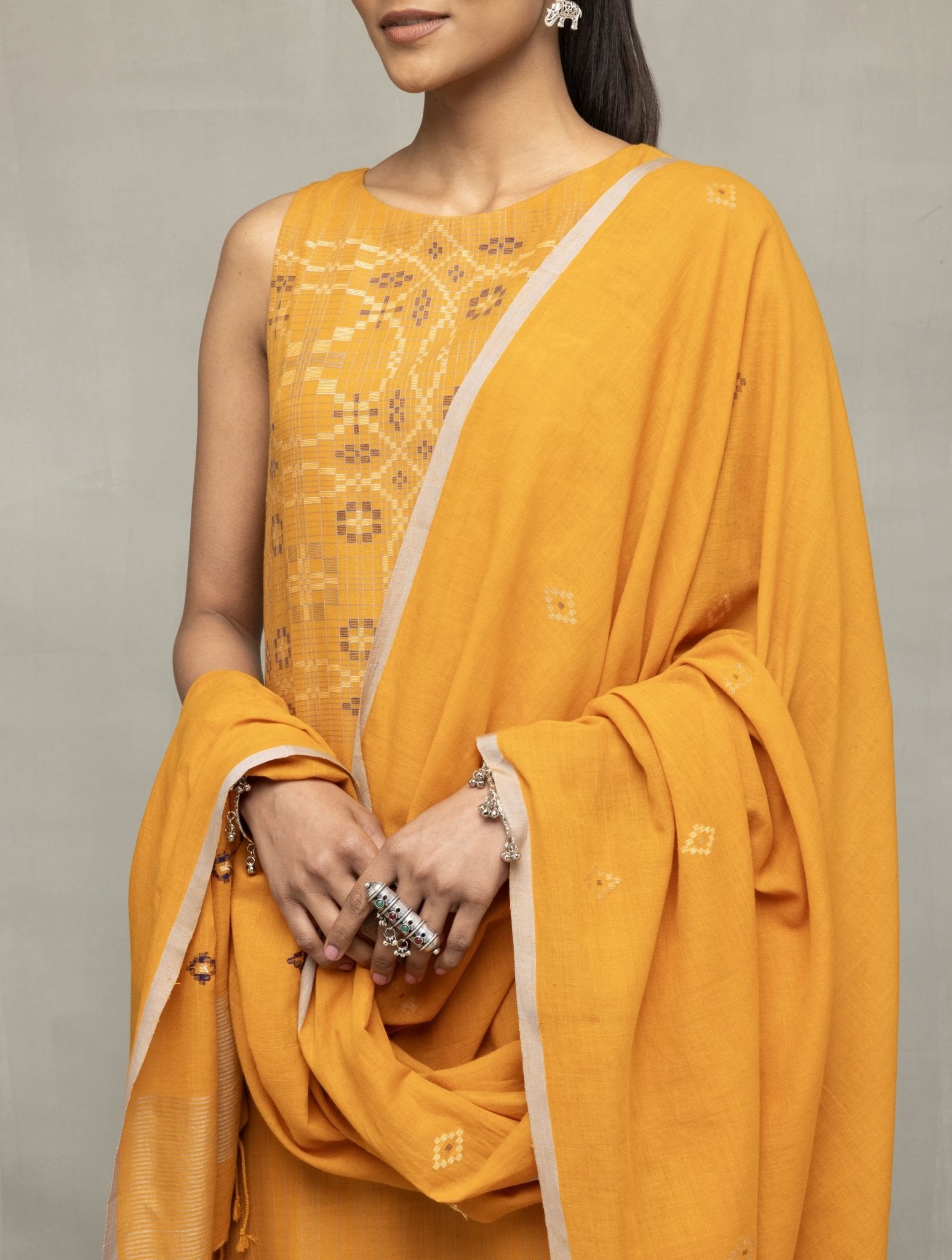Mustard & Moonlight Jamdani Kurta Set with Dupatta - CiceroniKurta Set, Everyday WearSutra Art of Clothing