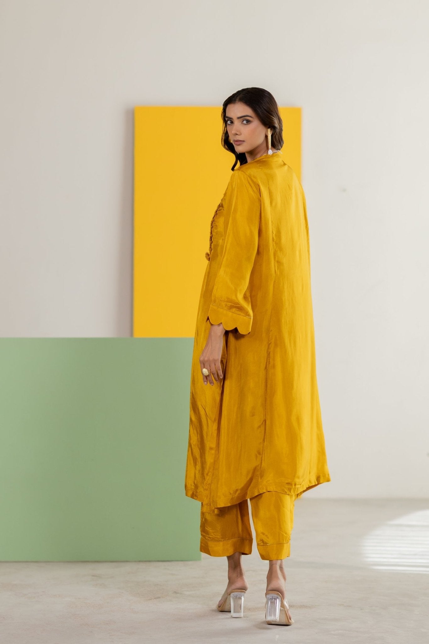 Mustard Silk Kurta Set - CiceroniKurta Set, Festive WearTussah