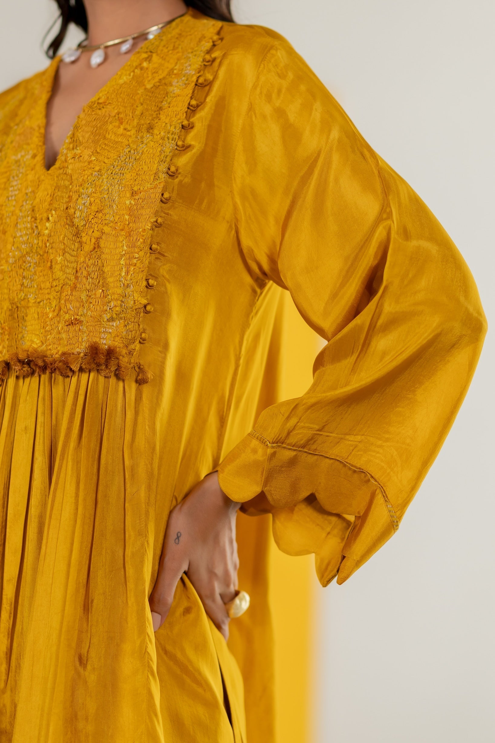 Mustard Silk Kurta Set - CiceroniKurta Set, Festive WearTussah