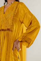 Mustard Silk Kurta Set - CiceroniKurta Set, Festive WearTussah