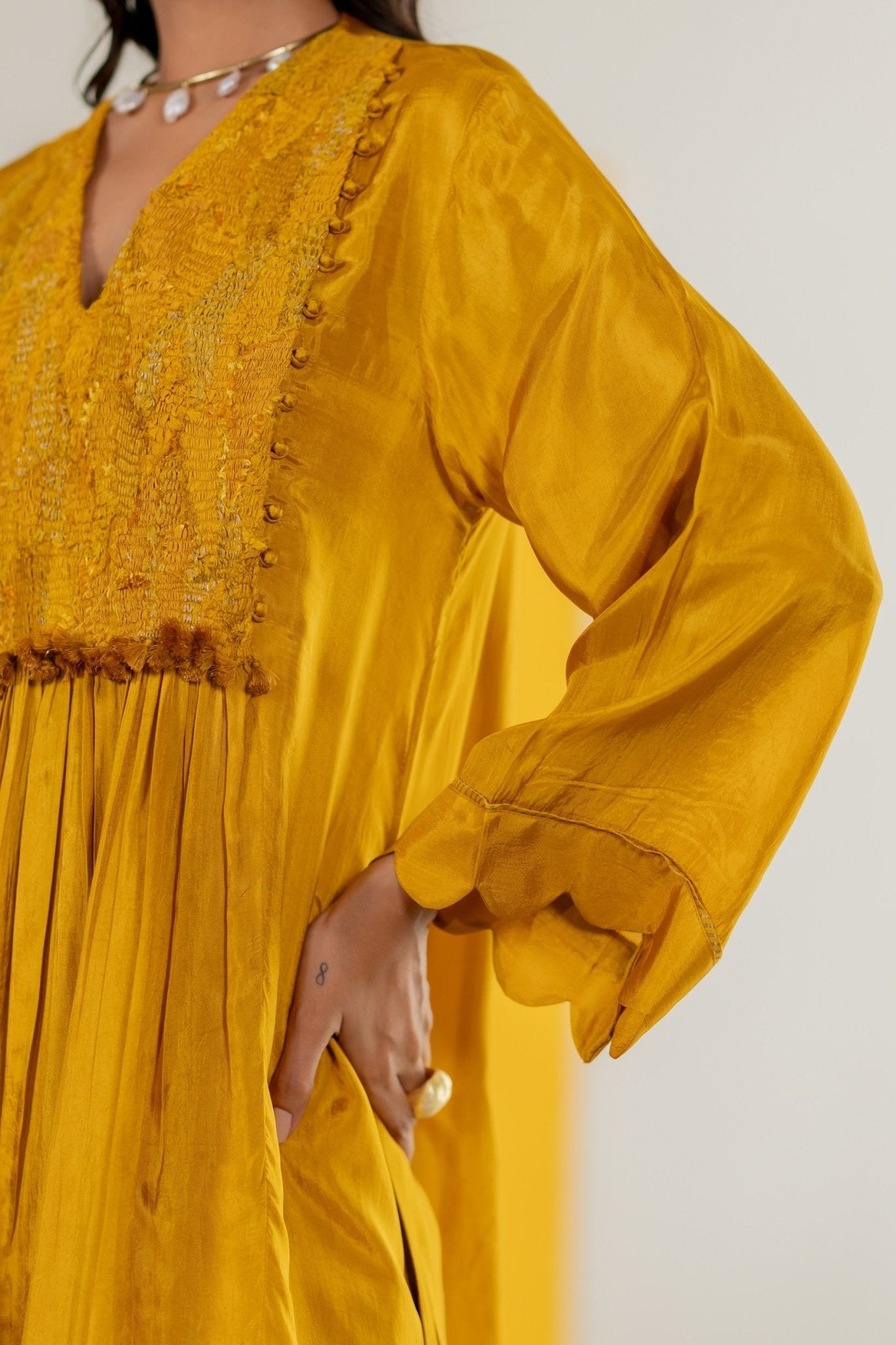 Mustard Silk Kurta Set - CiceroniKurta Set, Festive WearTussah