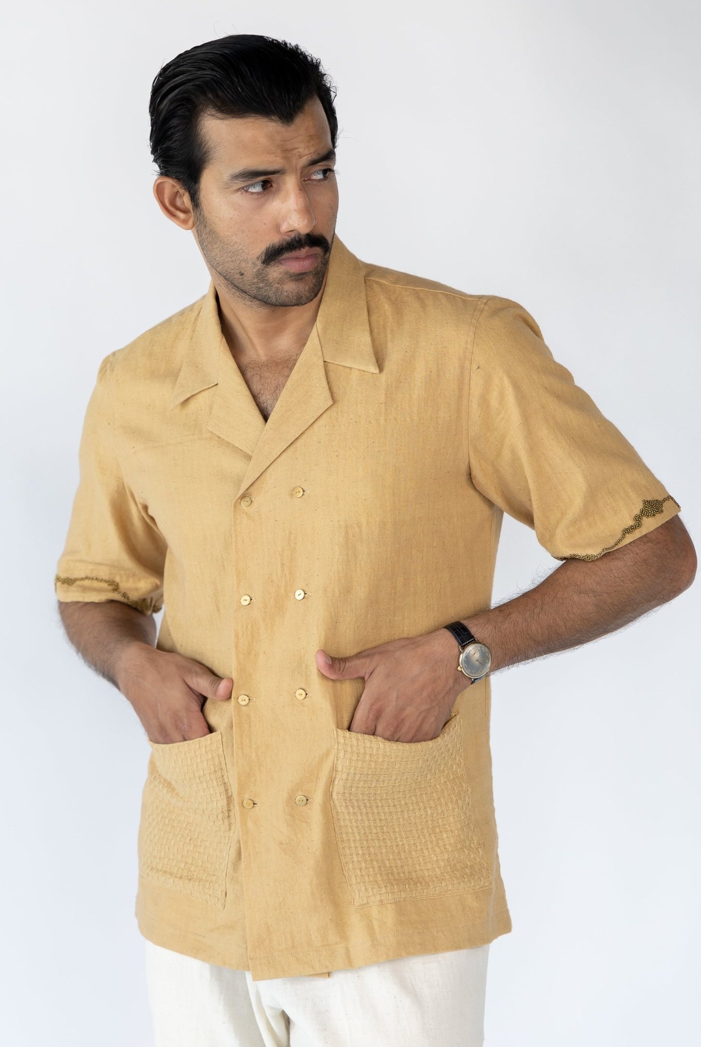 Mustard Sumire Double Breasted Shirt - CiceroniShirtsNirjara