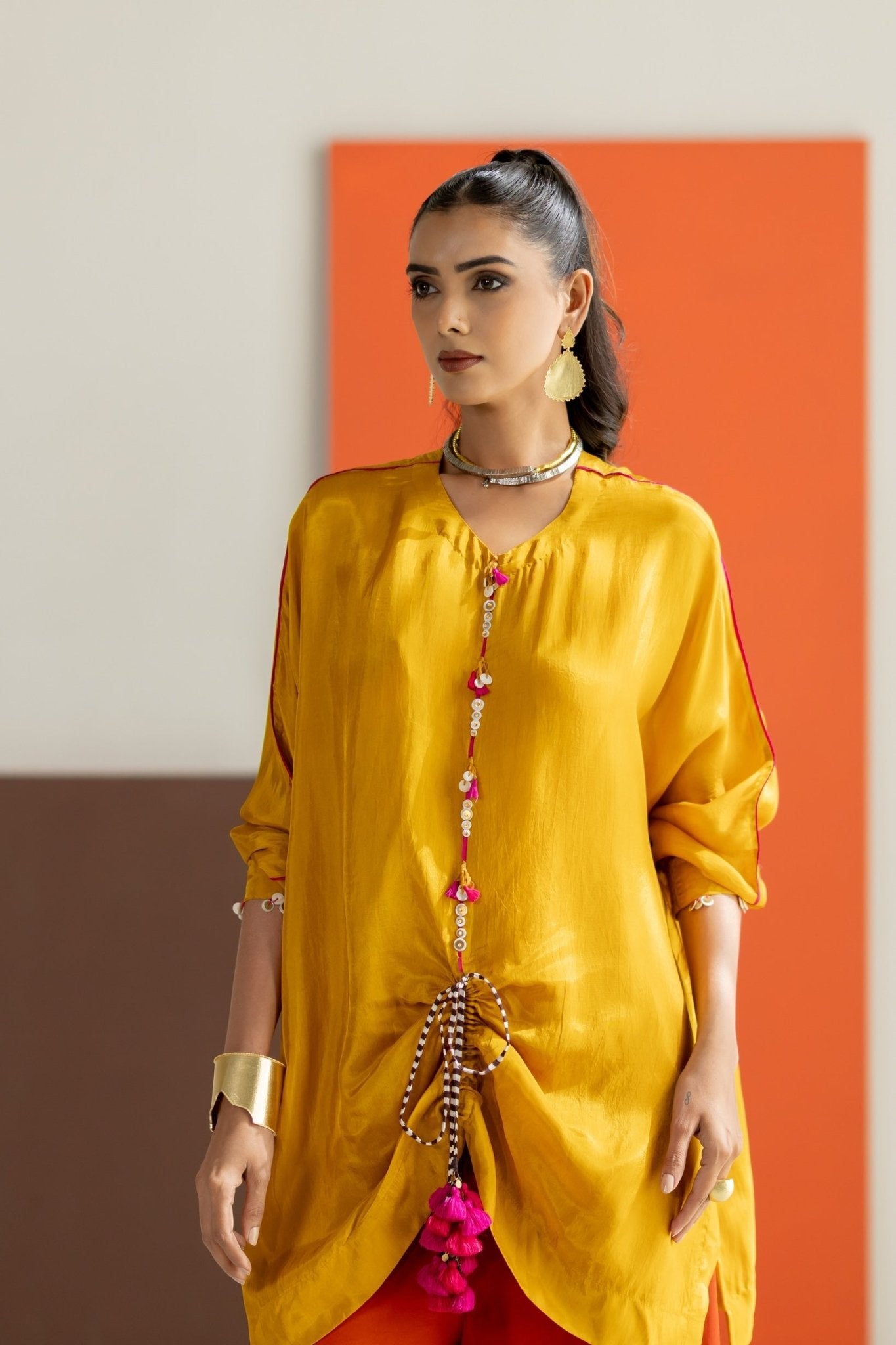 Mustard Top and Orange Lampi Gota Pants Set - CiceroniCo-ord SetTussah