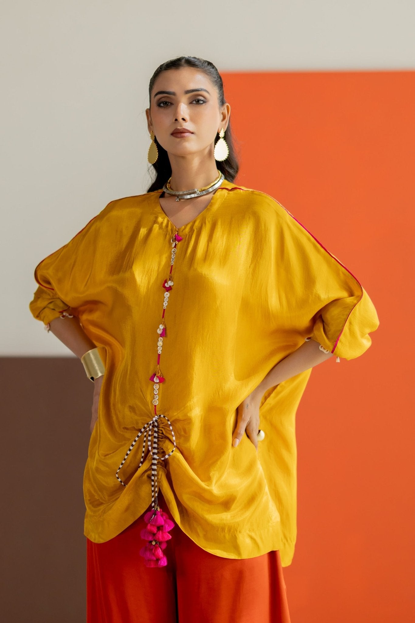 Mustard Top and Orange Lampi Gota Pants Set - CiceroniCo-ord SetTussah
