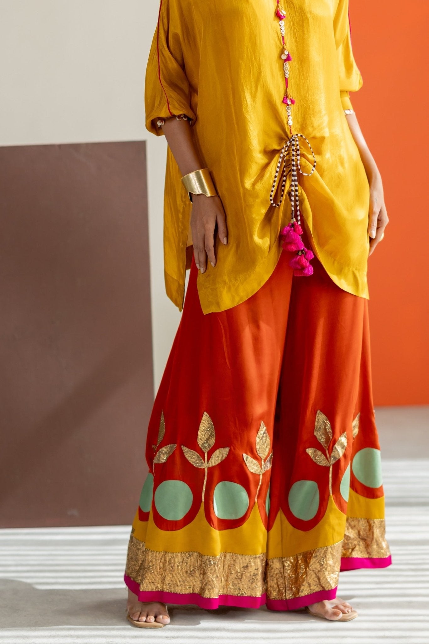 Mustard Top and Orange Lampi Gota Pants Set - CiceroniCo-ord SetTussah