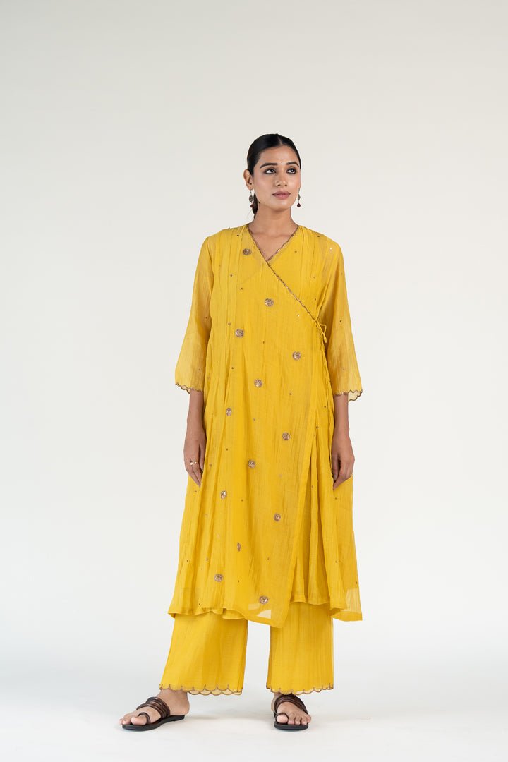 Mustard Yellow Angarkha Set with Shama Odhani - CiceroniKurta Set, Festive WearNirjara