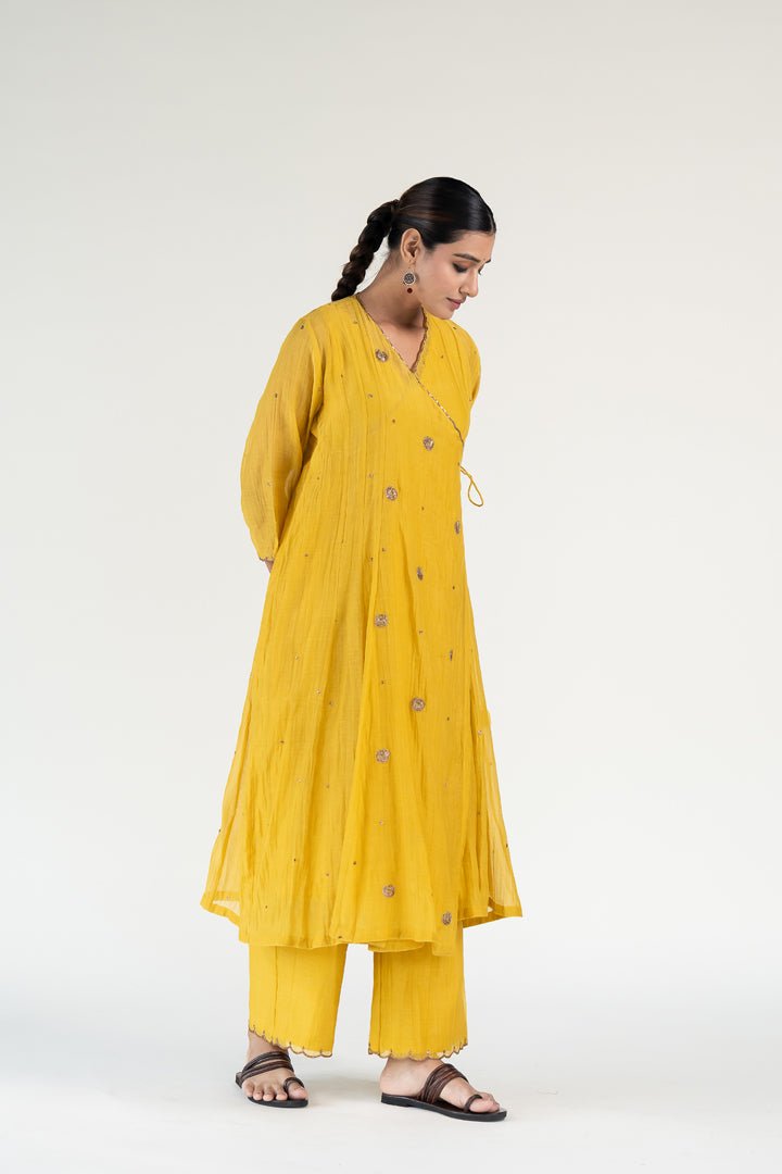 Mustard Yellow Angarkha Set with Shama Odhani - CiceroniKurta Set, Festive WearNirjara