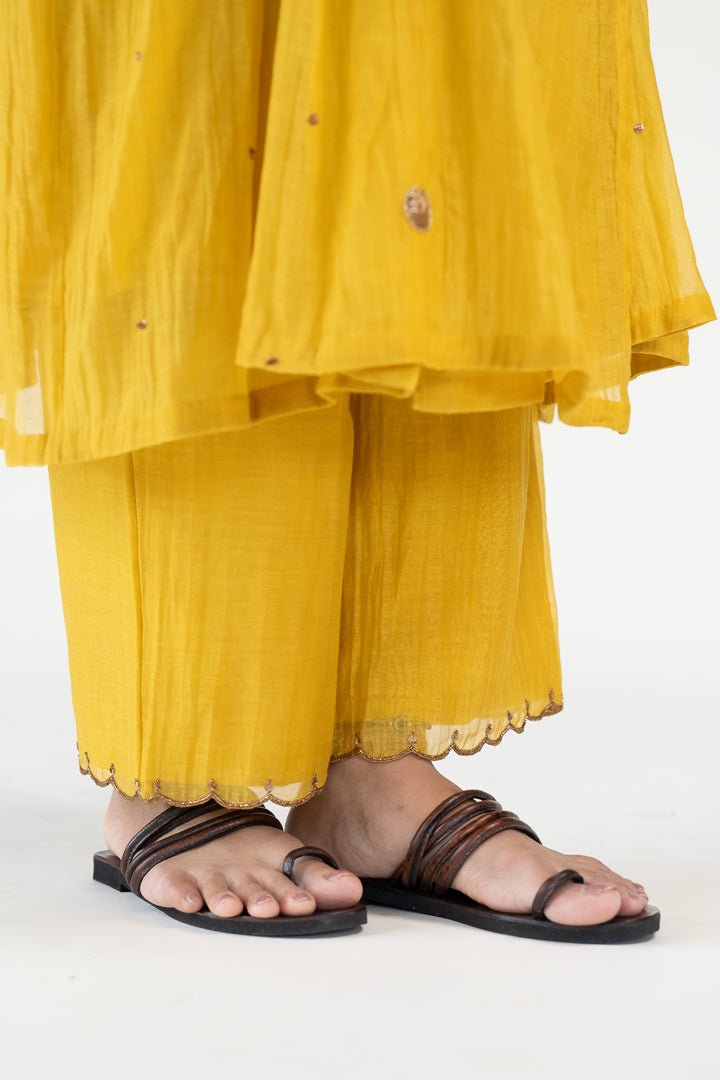 Mustard Yellow Angarkha Set with Shama Odhani - CiceroniKurta Set, Festive WearNirjara