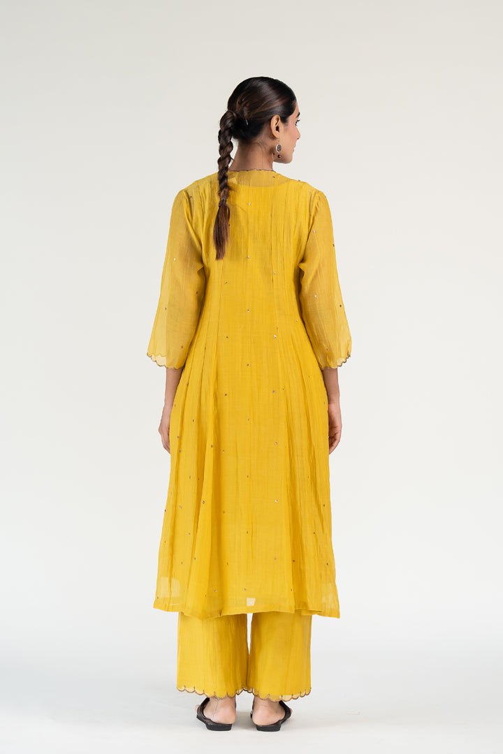 Mustard Yellow Angarkha Set with Shama Odhani - CiceroniKurta Set, Festive WearNirjara