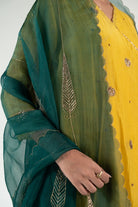 Mustard Yellow Angarkha Set with Shama Odhani - CiceroniKurta Set, Festive WearNirjara