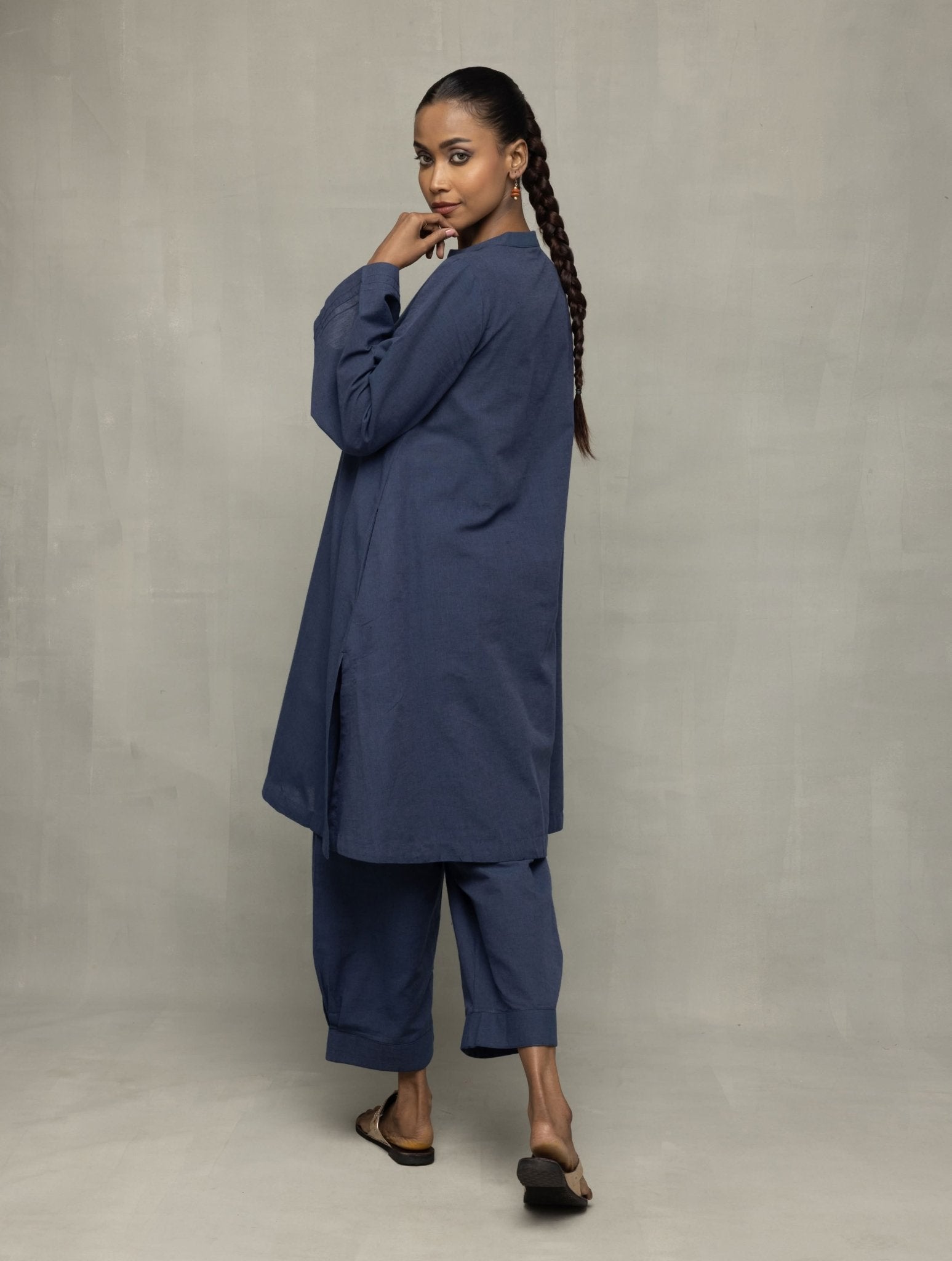 Muted Navy Blue Minimalist Kala Cotton Co - ord Set - CiceroniKurta Set, Everyday WearSutra Art of Clothing